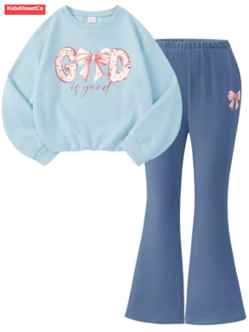 Girls 2-Piece Sweatshirt & Flared Pants Set, Soft Cotton Blend, Casual Outfit